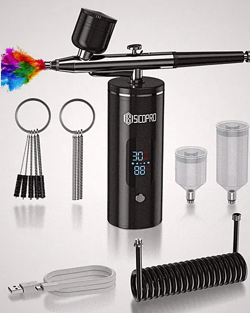 Cordless Airbrush Kit with Air Compressor Nails Models Shoes Cakes SICOPRO Guns