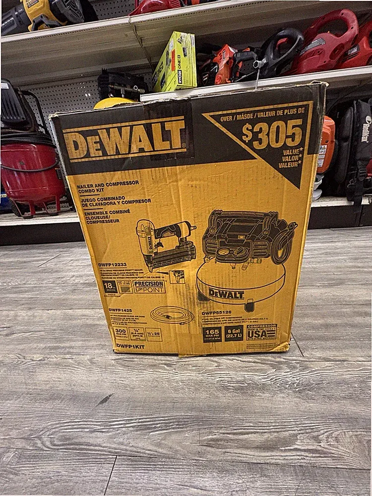 Dewalt DWFP1KIT 18 Gauge Air Brad Nailer, 6 Gallon Air Compressor (In Box)