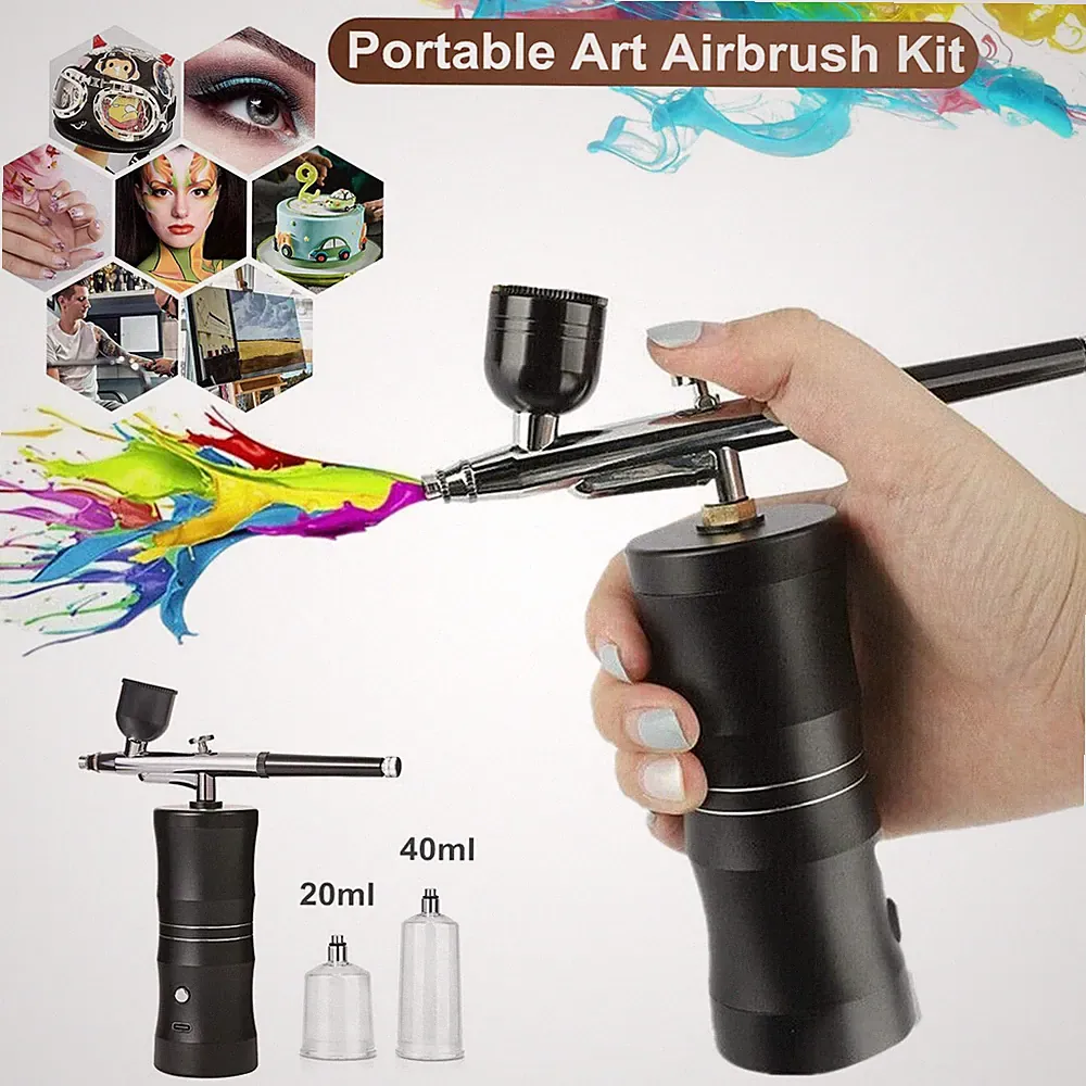 Portable Air Compressor Kit Air-Brush Paint Spray Gun Nail Tattoo Art Airbrush